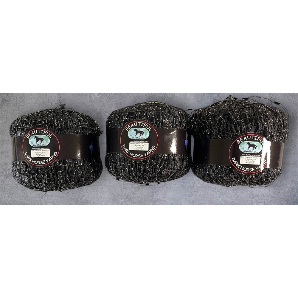 Dark Horse Beautiful Yarn 3 Skeins Black Silver S101
